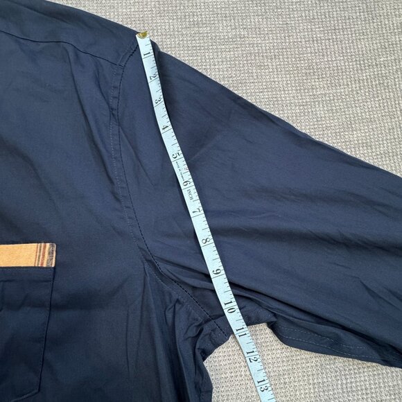 Coofandy Mens Size XXL Shirt Navy Blue Tan Plaid Trim Button-Up Long Sleeve NWT - Picture 12 of 13